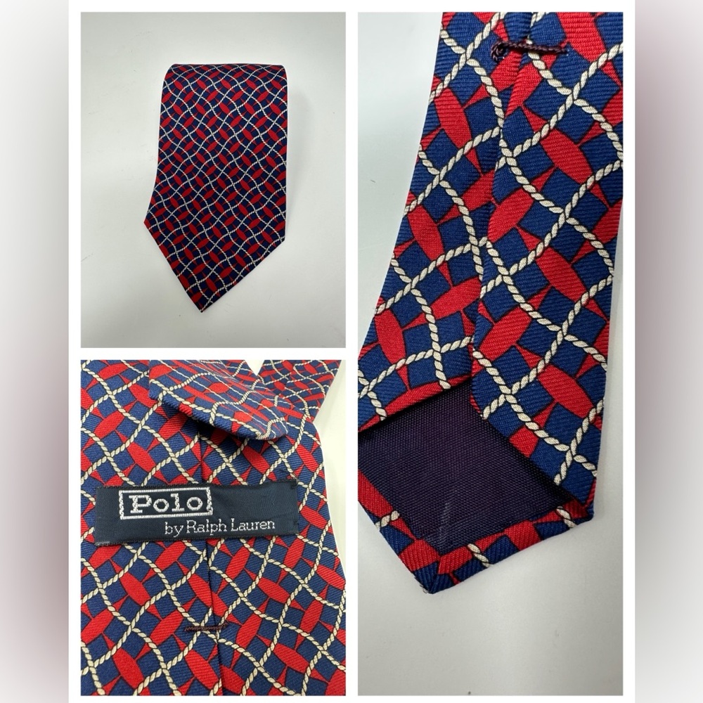 Vintage Polo Ralph Lauren Silk Necktie Geometric Pattern Made in Italy Classic